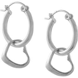 Sterling Silver Hoop Earrings with Dangling Hearts  Overstock