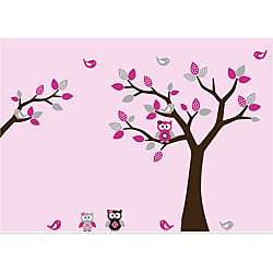 Nursery Wall Art Tree Decal Set with Branch, Birds, and Owls 
