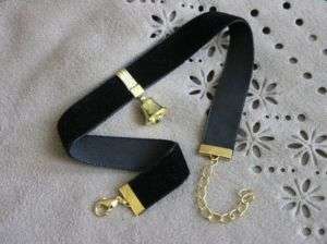 Black Cat Bell Choker   Black Velvet Gold Necklace  
