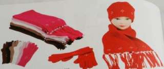 Womens Pearls/Flowers Scarf+Hat+Gloves Set 8 Colors  