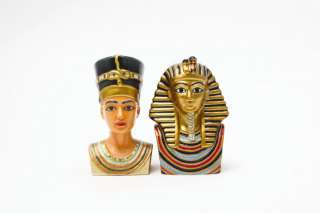 King Tut Bust And Queen Nefertiti Ceramic Salt Pepper Shakers Ancient 
