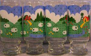 1982 Farm Country Tumblers Lot of 4 Sheep Windmill 6.5  