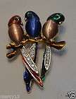   PARROTS ON BRANCH LADIES PIN JELLY BELLY RHINESTONES UNMARKED