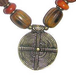 Brass, Horn and Resin Bead Polished Primitive Necklace (India 