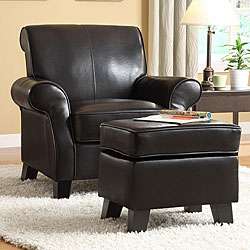 Noho Black Bi cast Leather Club Chair with Ottoman  Overstock