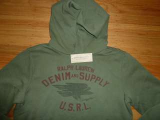   Ralph Lauren Denim and Supply Green Cotton Logo Fleece Hoodie Jacket M