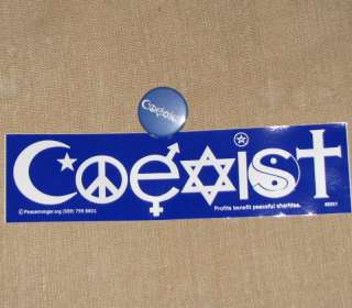 COEXIST Decal PEACE Bumper sticker and Button pin SET  