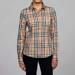 Burberry Womens Plaid Long sleeve Button down Shirt  Overstock