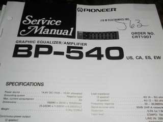   BP 540 GRAPHIC EQ EQUALIZER AMP AMPLIFIER repair Manual CRT1007