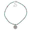 Southwest Moon Sterling Silver Rhodonite and Green Turquoise Necklace 