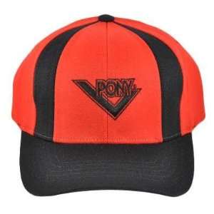  PONY MENS RED BLACK HAT CAP FLEX FIT SMALL MEDIUM: Sports 