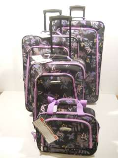 Rockland 4pc Garden Travel Luggage Set Expandable Upright Wheeled 