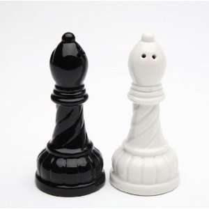   And White Ceramic Chess Bishop Salt And Pepper Set