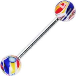    Blue Yellow Multi Color Marble Barbell Tongue Ring: Jewelry