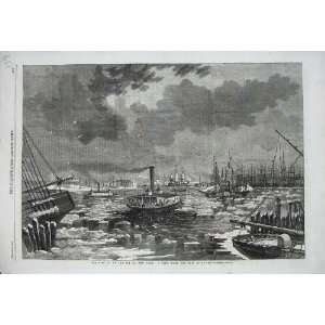  Ice Breaking New York America 1862 Ships Boats River