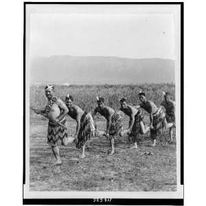   in traditional clothing doing haka dance (war dance)