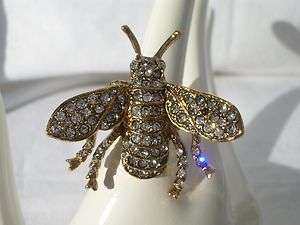 Kenneth Jay Lane Antique Gold & Crystal Bee Ring  