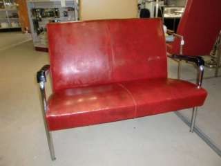 Vintage Chromcraft Industrial Bench Seat Red Chrome Couch Gas Station 