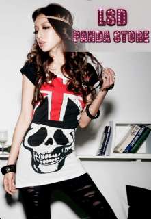  Red Skull Pattern Punk Rock T Shirt Top Summer Blouse Women  