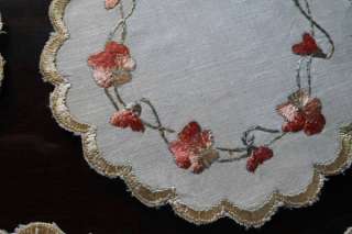 Vintage Society Silk Embroidered Coasters Doily Set Pansies Shamrocks 