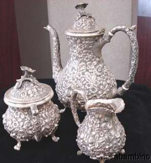 ANTIQUE BALTIMORE STERLING REPOUSSE COFFEE SET 4 PIECES  
