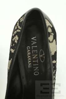 Valentino Garavani Black Lace And Cream Leather Rosette Open Toe Heels 
