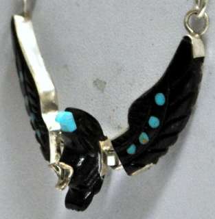 Navajo Black Jet & Turquoise Sterling Silver Necklace   BL  