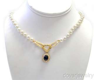   00ct Diamond 14K Gold Sapphire Pearl Pendant Necklace NR  