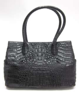 EILEEN KRAMER Black Crocodile Shoulder Tote Handbag  