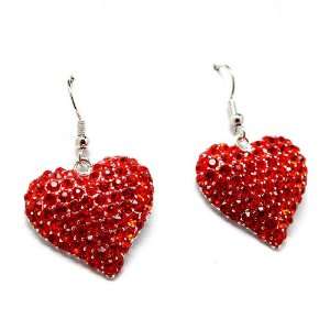  Red Love Heart Chunky Bling Crystal Stone Earrings 