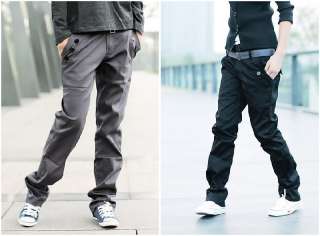 Men Slim Fit Double Waist Belted Straight Casual Pants  