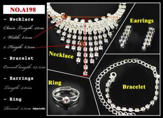 Wedding Crystal Necklace Earring Bracelet Ring Set A199  