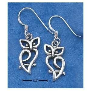  Sterling Silver Owl Silhouette French Wire Earrings 