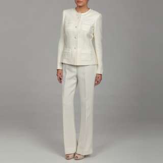 Tahari Womens Ivory/ White Three button Pant Suit  