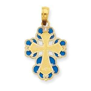    14K Red, White & Blue Stained Glassed Cross Pendant: Jewelry