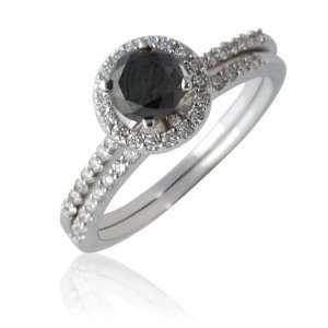   Diamonds and Centered Black Treated Natural Diamond Wedding Ring in