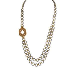  Gold tone & Grey Coconut 35in Necklace Jewelry