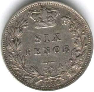 UK GREAT BRITAIN COIN 6 PENCE 1886 XF  