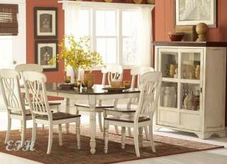 NEW 7PC ANTIQUE WHITE & CHERRY FINISH DINING WOOD TABLE SET  