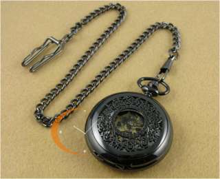 Vintage Exquisite Engraving Mechanical Pocket Watch Mens +Chain 