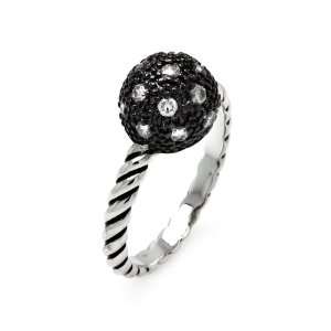  Sterling Silver Black Bead Cubic Zirconia Dot Braided Band 