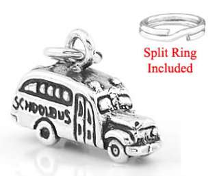 STERLING SILVER 3D SCHOOL BUS CHARM WITH SPLIT RING  