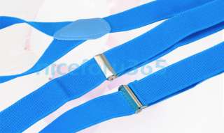 Blue Clip on Adjustable Unisex Pants Y back Suspender Braces Elastic 