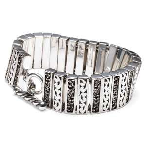   Sterling Silver Cutout and Granulated Bars Bracelet by Lois Hill