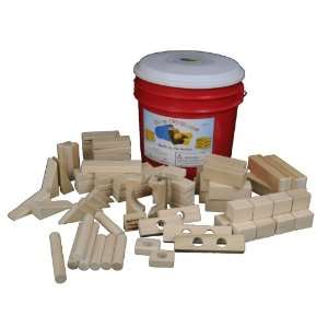 Wooden Blocks Set From Back to Blocks  Bright Red Bucket of 80 Wooden 