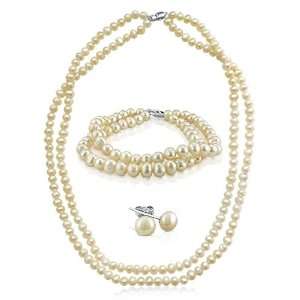   Baroque Fresh Water Cultured Pearl Necklace, Bracelet and Ear: Jewelry