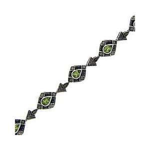    Sterling Silver Marcasite Simulated Peridot Bracelet: Jewelry