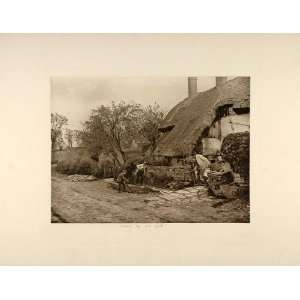  1892 Photogravure Thatched Roof Cottage Man Boy England 