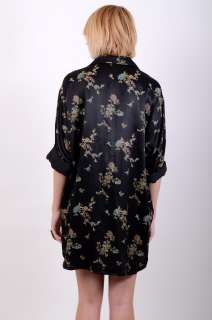 Vtg 60s SILK SATIN Gypsy FLORAL Asian DRESS JACKET Kimono S M L Coat 
