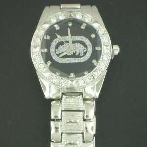    SILVER ECKO BLACK FACE ICED OUT HIP HOP WATCH 